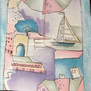 Georgiou 100% Silk Scarf Pastel Mediterranean Coastal Print Square 16 x 55
